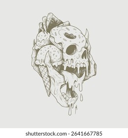 skull bones ice cream hand drawing