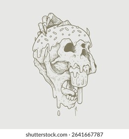 skull bones ice cream hand drawing