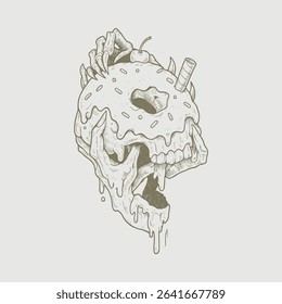 skull bones ice cream hand drawing