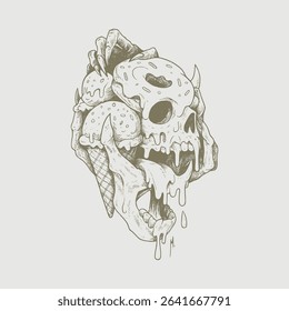 skull bones ice cream hand drawing