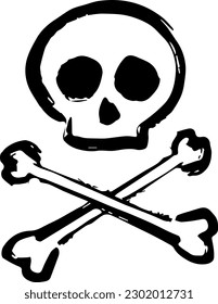 Skull and bones icon in hand drawn style.