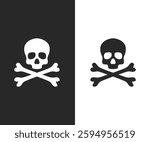 Skull and Bones icon on black and white vector backgrounds. Skull crossbones vector pirate icon Halloween ghost logo graphic symbol illustration stock illustration