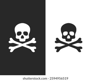 Skull and Bones icon on black and white vector backgrounds. Skull crossbones vector pirate icon Halloween ghost logo graphic symbol illustration stock illustration