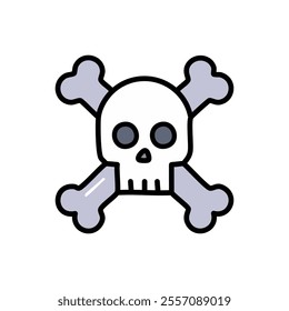 skull and bones icon over white background, line style, vector illustration