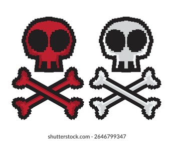 skull and bones icon in pixel style, pixel art skull