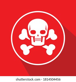 skull and bones icon, red color, vector illustration