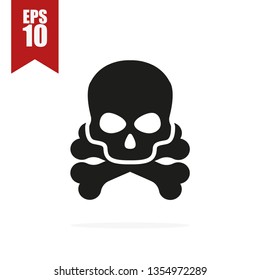 skull and bones icon with shadow, vector illustration