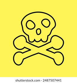 skull and bones icon simple, line vector isolated on yellow background. trendy and modern design