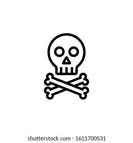 Skull bones icon template, Skull with bones symbol vector sign in outline style isolated on white background
