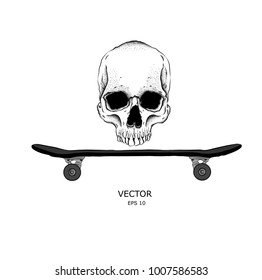 Skull and Bones. An image of the skull and skateboards. Can be used for printing on T-shirts, flyers, etc. Vector illustration