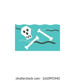 Skull and bones inside sea design, Pollution factory environment dirty danger industry plant chemical and toxic theme Vector illustration