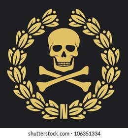 skull, bones and laurel wreath pirate symbol 
