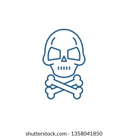 Skull with bones line icon concept. Skull with bones flat  vector symbol, sign, outline illustration.