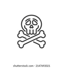 Skull and bones line icon. linear style sign for mobile concept and web design. Human Skull and Crossbones outline vector icon. Poison, danger symbol, logo illustration. Vector graphics