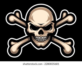 Skull and bones logo. Pirate symbol, Jolly Roger.
