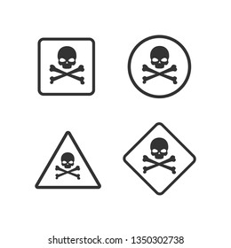 Skull and bones logo warning attention icon. Poison symbol. Flat Vector illustration. Vector attention sign with exclamation mark icon. risk sign vector illustration.