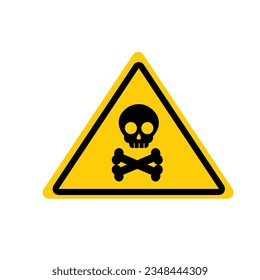 Skull and bones logo warning attention icon. Poison warning sign. Vector illustration.