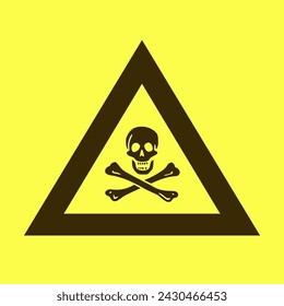 Skull and bones logo warning attention icon. Poisonous symbol. Flat vector illustration. Sign of attention with exclamation point. Vector