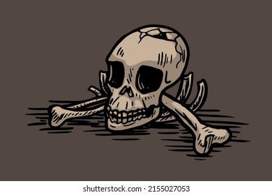 Skull and bones lying on the ground vector illustration