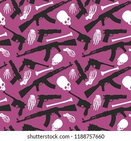 Skull, bones and machine gun, Seamless pattern with image a skull and weapons, Day of The Dead