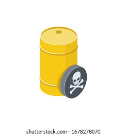 Skull and bones mark barrel harmful hazardous chemicals. Vector 3d isometric, color web icon, new flat style. Creative illustration design, graphic idea for infographics.