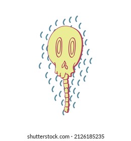 Skull and bones with Memphis pattern on the background. 