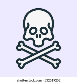 Skull And Bones Minimal Color Flat Line Stroke Icon Pictogram Symbol Illustration