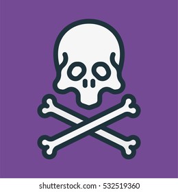 Skull And Bones Minimal Color Flat Line Stroke Icon Pictogram Symbol Illustration