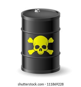 Skull and bones on barrel with poisonous substances