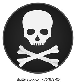 Skull with bones. Skull and bones on a black background. Flat design, vector illustration, vector.