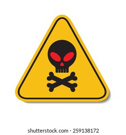 Skull with bones on yellow triangle sign