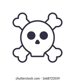 Skull and bones outline icon. Cartoon style. Danger toxic sing. Outlaw and piracy symbol. Vector illustration