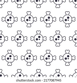 Skull and bones outline icon seamless pattern. Cartoon style. Danger toxic sing. Outlaw and piracy symbol. Vector illustration