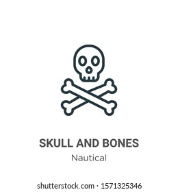Skull and bones outline vector icon. Thin line black skull and bones icon, flat vector simple element illustration from editable nautical concept isolated on white background