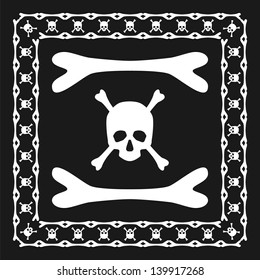 Skull and bones pattern brush with corner. Vector illustration for your dangerous design. Can be used as frame, border, divisor and pirate decoration.