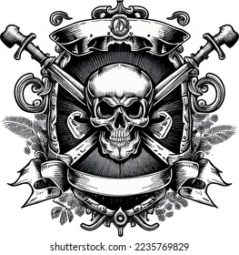 Skull and bones pirate badge