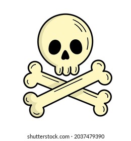 Skull with bones, pirate sign. Mystic. Halloween. Doodle style illustration