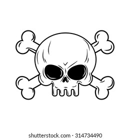 Skull with bones. Pirates sign vector illustration. Head skeleton on a white background.