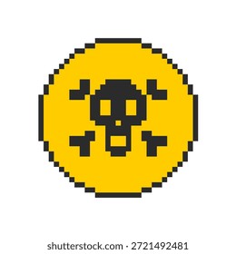 Cráneo y huesos signo de píxel, icono de cráneo de virus, 8 bit hacker cyber computer.
