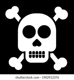 Skull and bones poison icon or pirate flag sign. Black and white vector illustration.