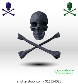 Skull with bones polygonal. Vector illustration.