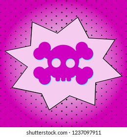 Skull and Bones . Purple icon pop-art background .Vector.