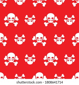 skull and bones, red seamless pattern, vector illustration