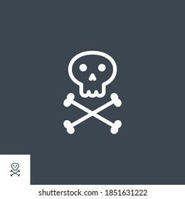 Skull and bones related vector glyph icon. Isolated on black background. Vector illustration.