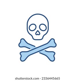 Icono de vector relacionado con cráneo y huesos. Símbolo de muerte y piratas. Signo de cráneo y huesos. Aislado sobre fondo blanco. Ilustración vectorial editable