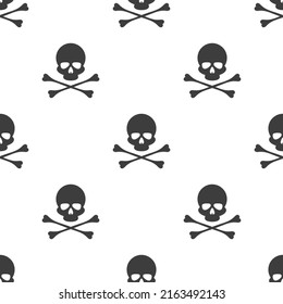 Skull and bones seamless background. Jolly roger pirate flag concept. Crossbones, death skull or poison icon. Danger or warning mark. Vector illustration EPS 10.