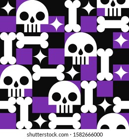 Skull with bones seamless pattern in abstract geometric style. Vector illustration. Good for halloween party and day of dead celebrate.