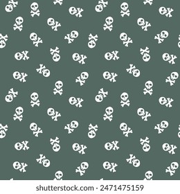 Skull and bones Seamless Pattern. Cartoon Pirate elements and objects. background. Vector illustration.
