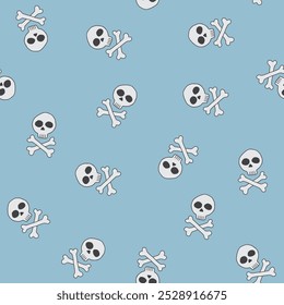 Skull and bones Seamless Pattern. Cartoon Pirate elements and objects. background. Vector illustration.