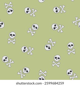 Skull and bones Seamless Pattern. Cartoon Pirate elements and objects. background. Vector illustration.